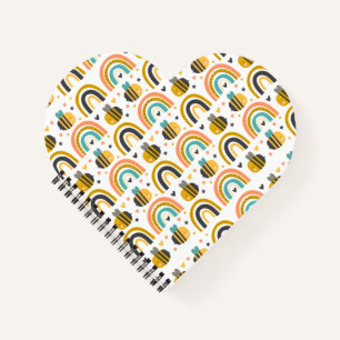 Cute Bumble Bee and Rainbows Pattern Notebook