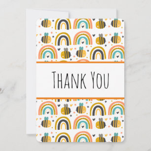 Cute Bumble Bee and Rainbows Pattern Thank You