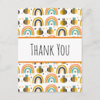 Cute Bumble Bee and Rainbows Pattern Thank You