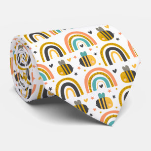 Cute Bumble Bee and Rainbows Pattern Tie