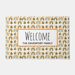 Cute Bumble Bee and Rainbows Pattern Welcome Doormat