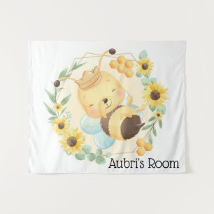 Cute Bumble Bee and Sunflowers Tapestry
