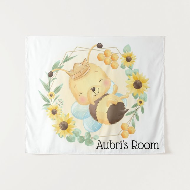 Cute Bumble Bee and Sunflowers Tapestry (Front (Horizontal))