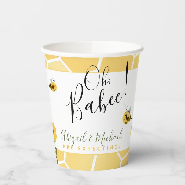 Cute Bumble Bee Baby Shower Oh Babee Paper Cups (Left)