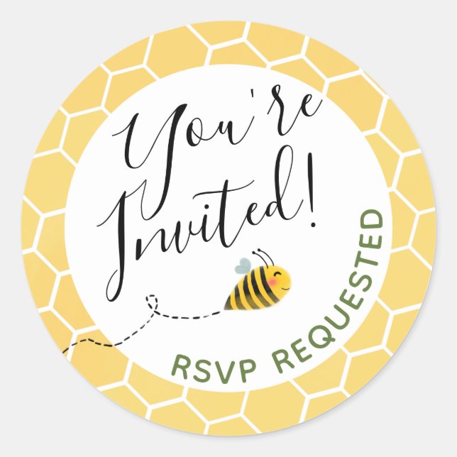 Cute Bumble Bee Baby Shower Party You're Invited Classic Round Sticker (Front)