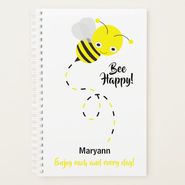 Cute Bumble Bee, Bee Happy Personalised Planner (Front)