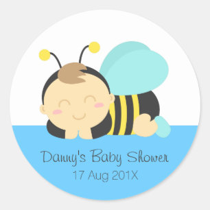 Cute Bumble Bee Boy Baby Shower Classic Round Sticker