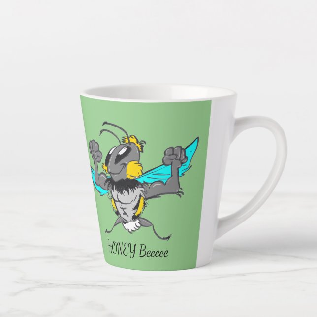 Cute Bumble Bee Cartoon Cust.Text Green Latte Mug (Right)
