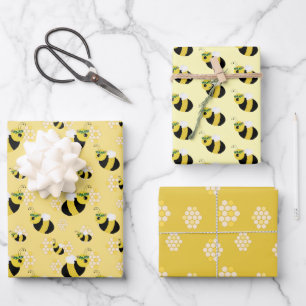 Cute Bumble Bee Honeycomb Pattern Baby Shower Wrapping Paper Sheet
