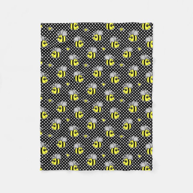 Cute Bumble Bee Pattern Black Fleece Blanket (Front)