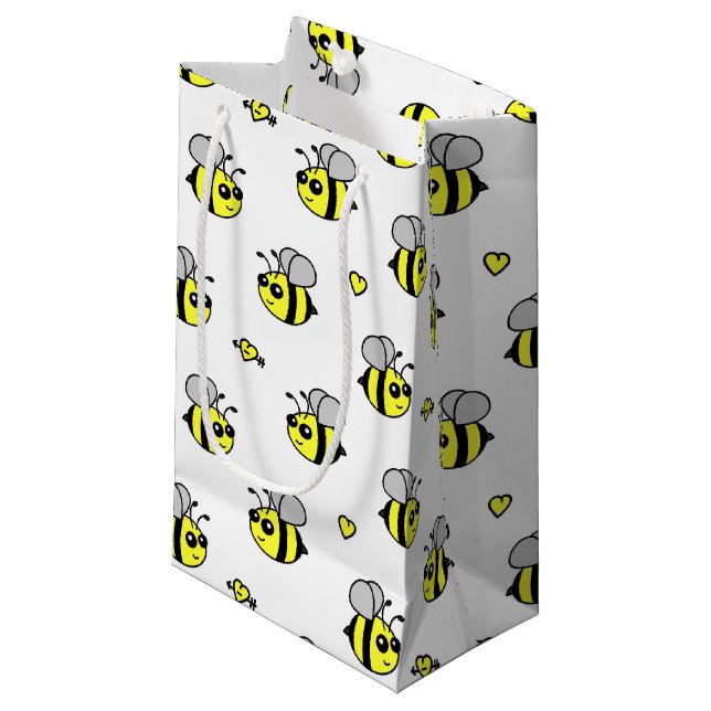 Cute Bumble Bee Pattern White Small Gift Bag (Front Angled)