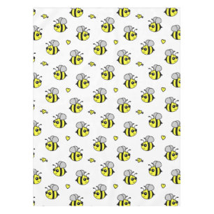 Cute Bumble Bee Pattern White Tablecloth