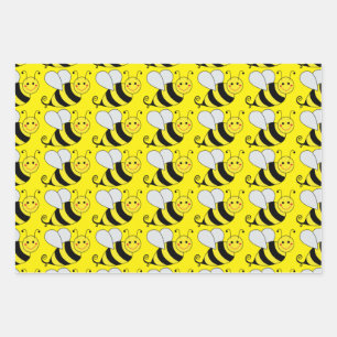 Cute Bumble Bee Pattern Yellow Wrapping Paper Sheet
