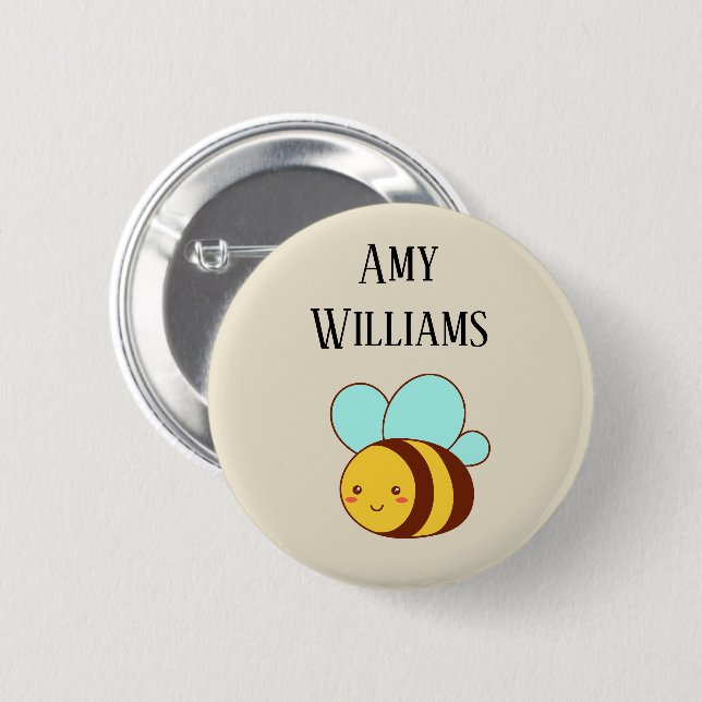 Cute bumble bee personalised  6 cm round badge (Front & Back)