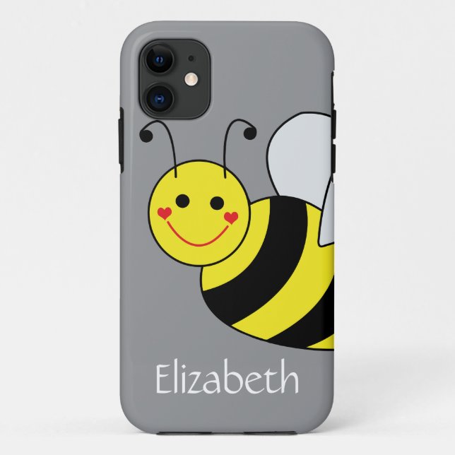Cute Bumble Bee Personalised Grey Case-Mate iPhone Case (Back)