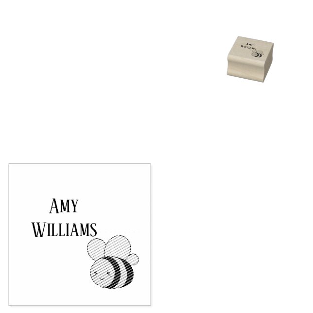 Cute bumble bee personalised  rubber stamp (Stamped)