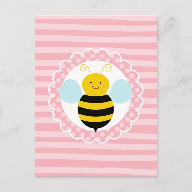 Cute Bumble Bee - Pink Yellow Postcard (Front)