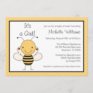 Cute Bumble Bee Polka Dot Baby Shower Invitation