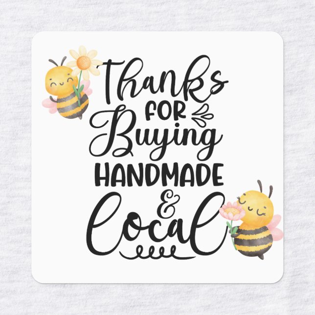 Cute bumble bee thanks for buying handmade & local (Design 1)