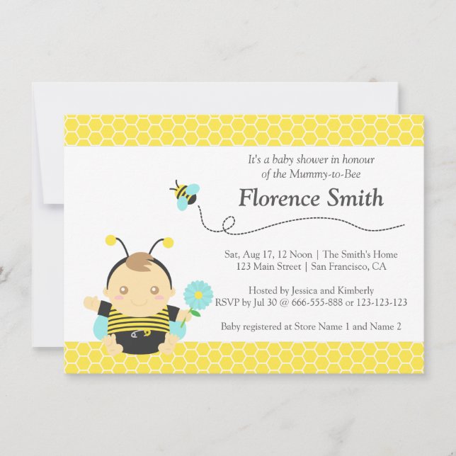 Cute Bumble Bee Theme, Boy Baby Shower Invitation (Front)