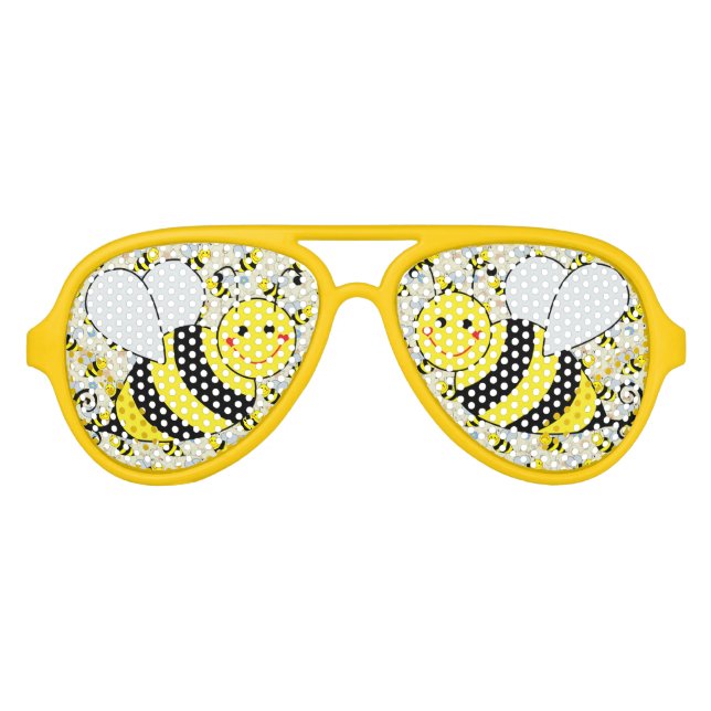 Cute Bumble Bee with Pattern Aviator Sunglasses (Front)