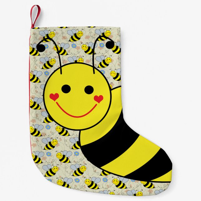 Cute Bumble Bee with Pattern Small Christmas Stocking (Front)