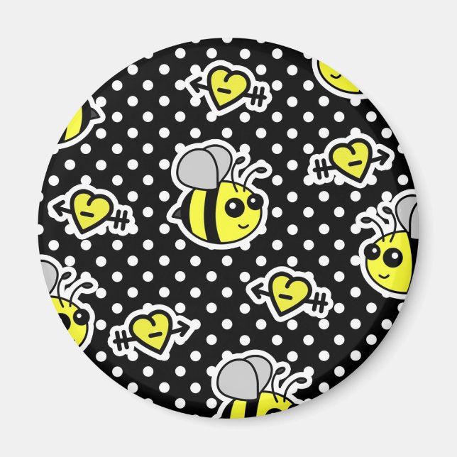 Cute Bumble Bee Yellow and Black Polka Dot Magnet (Front)