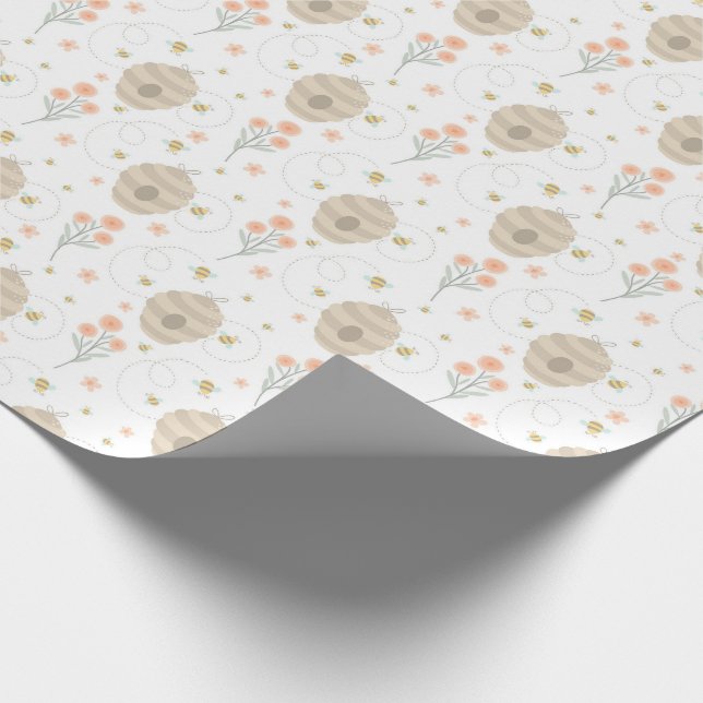 Cute Bumble Bees and flowers Wrapping Paper (Corner)