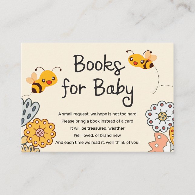 Cute Bumble Bees Baby Shower Books for Baby Enclosure Card (Front)