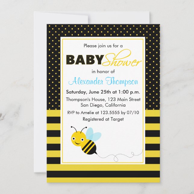 Cute Bumble Bees Boy Baby Shower Invitation (Front)