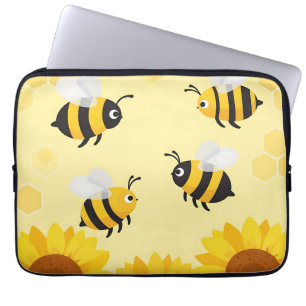 Cute Bumble Bees Sunflowers Honeycomb Pattern Laptop Sleeve
