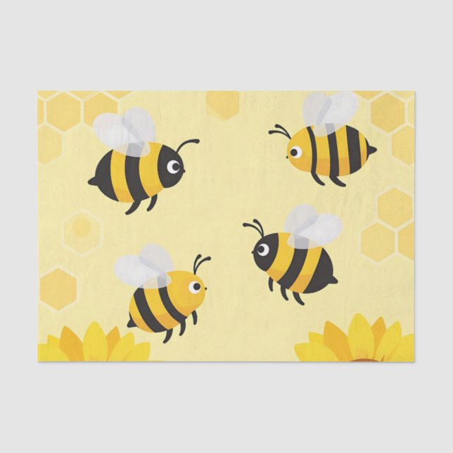 Cute Bumble Bees Sunflowers Honeycomb Pattern Tissue Paper (Front)