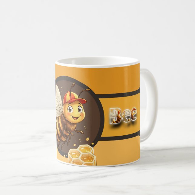 "Cute Bumblebee and Honeycomb Ceramic Coffee Mug" Mug (Front Right)