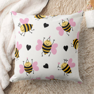 Cute Bumblebee and Rainbow Nursery Cushion