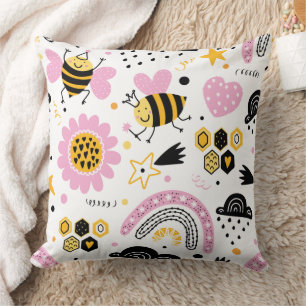 Cute Bumblebee and Rainbow Nursery Cushion