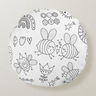 Cute Bumblebee and Rainbow Nursery Round Cushion