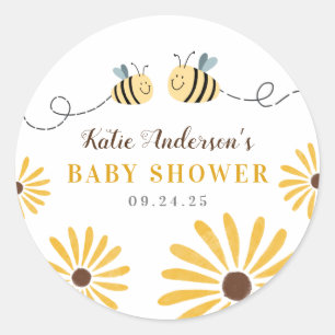 Cute Bumblebee and Sunflowers Baby Shower Classic Round Sticker
