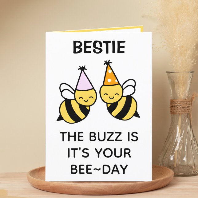 Cute Bumblebee Bee Best Friend Happy Birthday Thank You Card (cute bee bumblebee birthday card for best friend)
