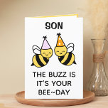 Cute Bumblebee Bee Child Son Happy Birthday Thank You Card<br><div class="desc">Looking for a unique way to express your love and humour to your child? Our funny bumblebee pun greeting card is the perfect choice for your son on his birthday! Customise it by adding your own personal message.  Design features two bees wearing pink and orange birthday party hats.</div>