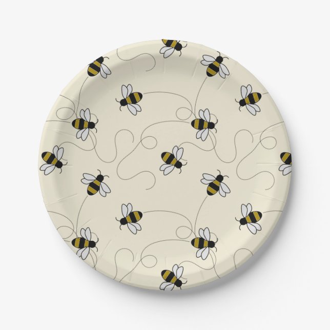 Cute Bumblebee Cartoon Cartoon Killer Bee Pattern Paper Plate (Front)