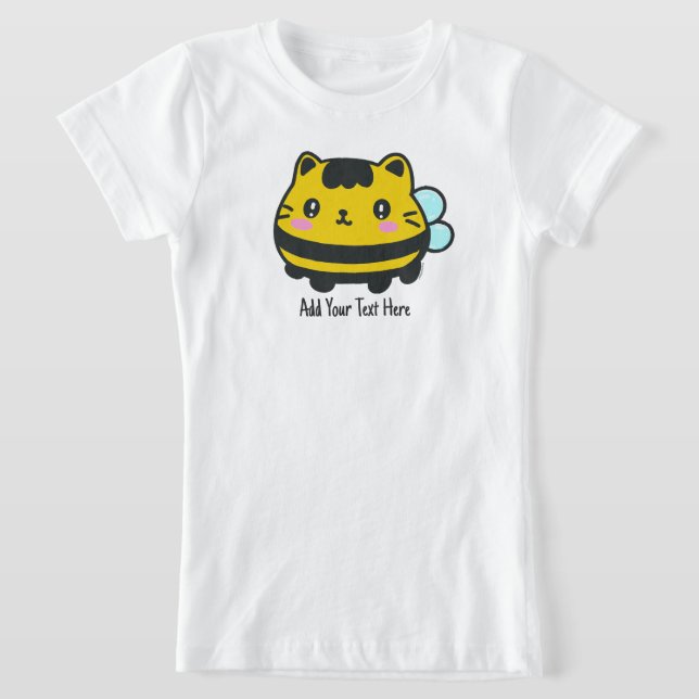 Cute Bumblebee Cat Personalised Text  T-Shirt (Laydown)