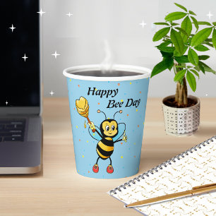 Cute Bumblebee & Confetti on Light Blue Party Paper Cups