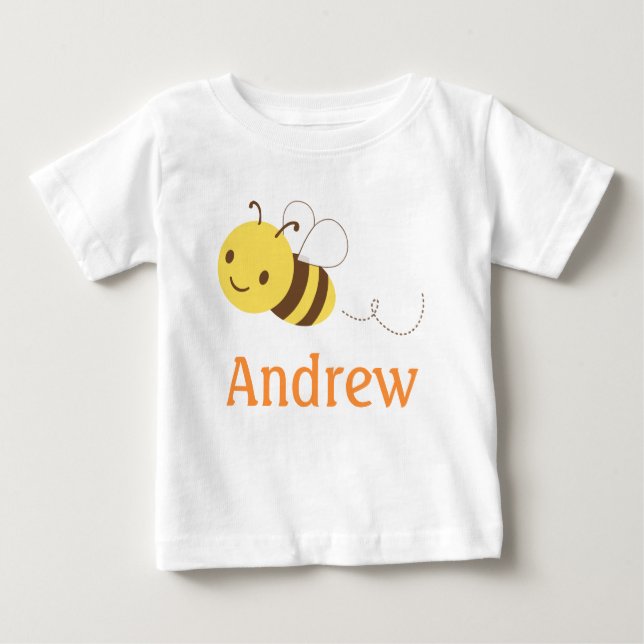 Cute Bumblebee Custom Personalised Baby's Name Baby T-Shirt (Front)