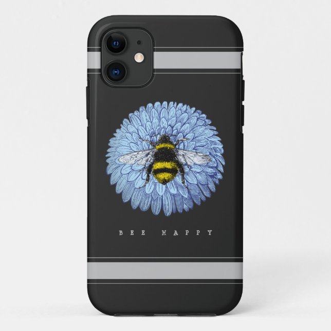 Cute Bumblebee on Blue Flower Nature Black Case-Mate iPhone Case (Back)
