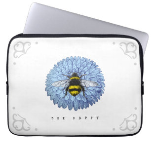 Cute Bumblebee on Blue Flower Nature Laptop Sleeve