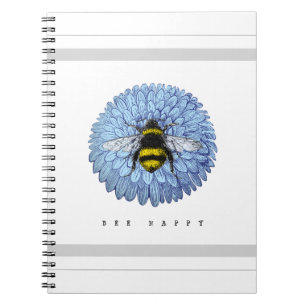 Cute Bumblebee on Blue Flower Nature Notebook