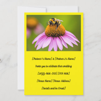 Cute Bumblebee On Purple Coneflower Wedding Invitation