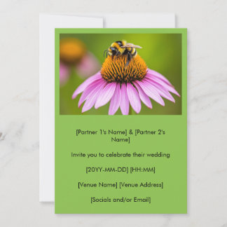 Cute Bumblebee On Purple Coneflower Wedding Invitation