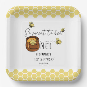 Cute Bumblebee So Sweet To Bee One 1st Birthday Paper Plate