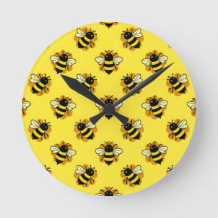 Cute Bumblebee Summer Pattern Round Clock